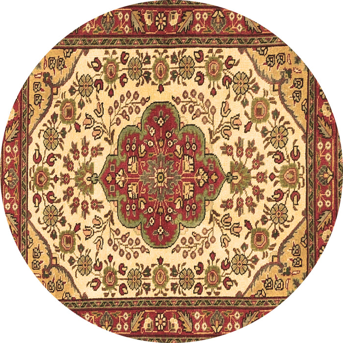 Round Machine Washable Medallion Brown Traditional Rug, wshtr4172brn