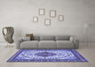 Machine Washable Medallion Blue Traditional Rug in a Living Room, wshtr4172blu