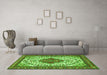 Machine Washable Medallion Green Traditional Area Rugs in a Living Room,, wshtr4172grn