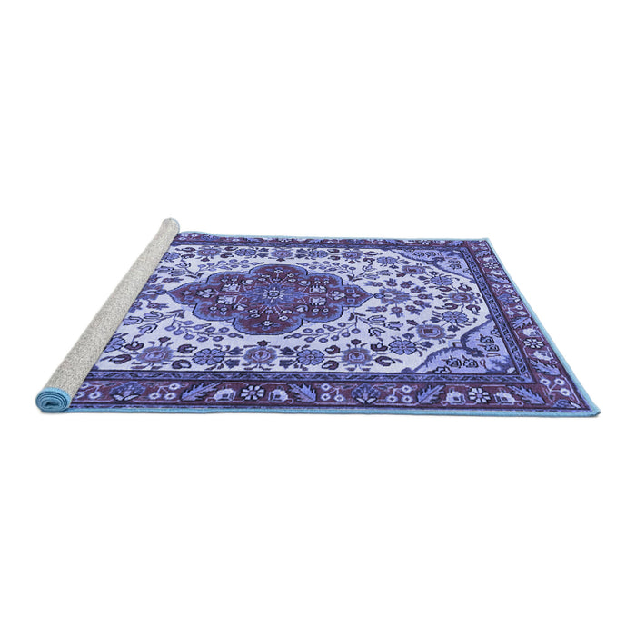 Sideview of Machine Washable Medallion Blue Traditional Rug, wshtr4172blu