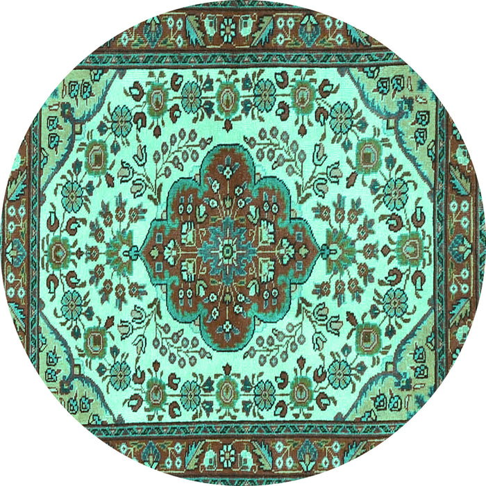 Round Medallion Turquoise Traditional Rug, tr4172turq