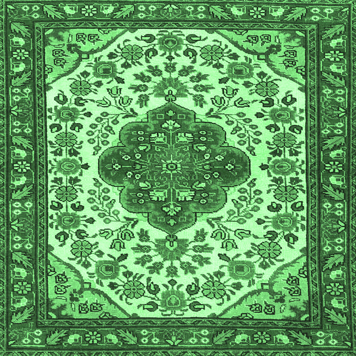 Square Machine Washable Medallion Emerald Green Traditional Area Rugs, wshtr4172emgrn