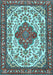 Machine Washable Medallion Light Blue Traditional Rug, wshtr4172lblu