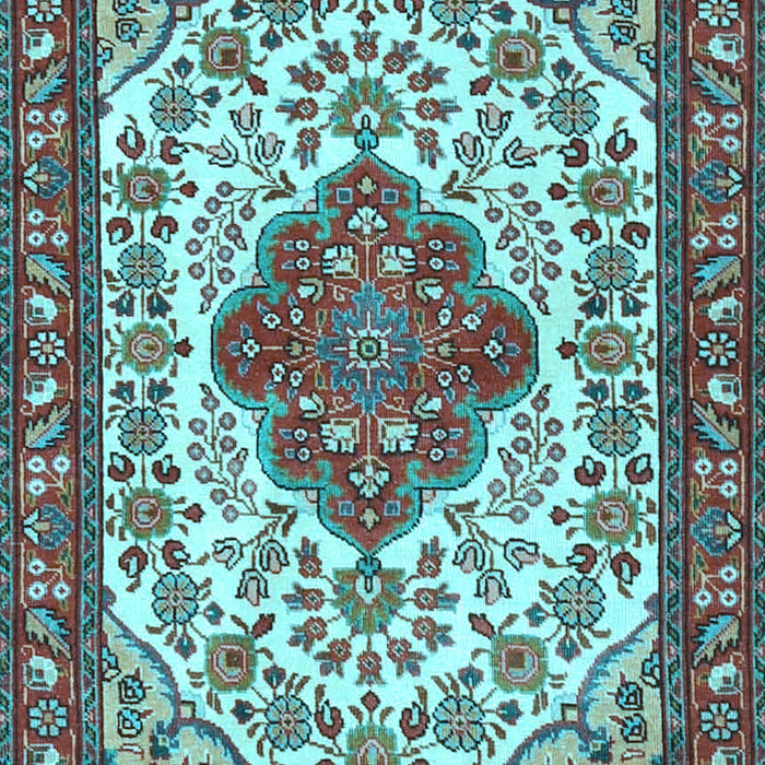 Machine Washable Medallion Light Blue Traditional Rug, wshtr4172lblu