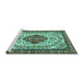 Sideview of Machine Washable Medallion Turquoise Traditional Area Rugs, wshtr4172turq