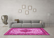 Machine Washable Medallion Pink Traditional Rug in a Living Room, wshtr4172pnk