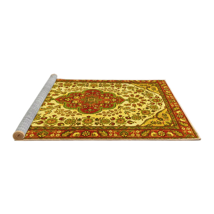 Sideview of Machine Washable Medallion Yellow Traditional Rug, wshtr4172yw