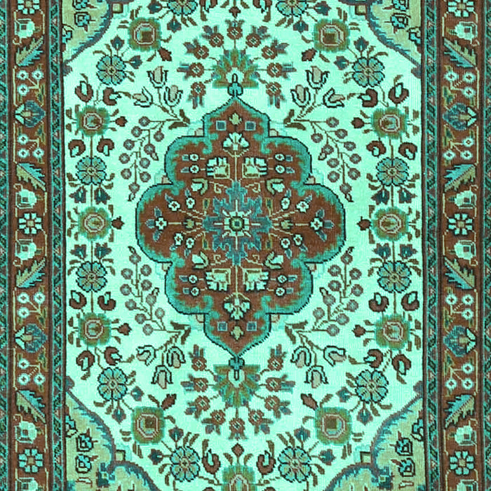 Machine Washable Medallion Turquoise Traditional Area Rugs, wshtr4172turq