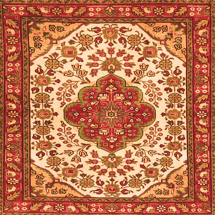 Round Machine Washable Medallion Orange Traditional Area Rugs, wshtr4172org