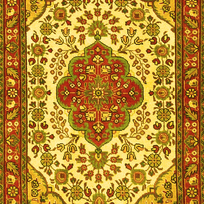 Machine Washable Medallion Yellow Traditional Rug, wshtr4172yw