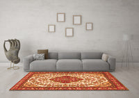 Machine Washable Medallion Orange Traditional Rug, wshtr4172org