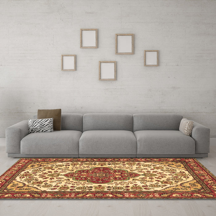 Machine Washable Medallion Brown Traditional Rug in a Living Room,, wshtr4172brn