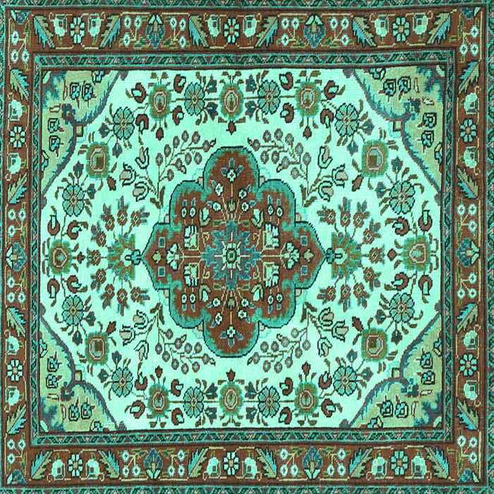 Square Machine Washable Medallion Turquoise Traditional Area Rugs, wshtr4172turq