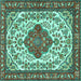 Square Machine Washable Medallion Turquoise Traditional Area Rugs, wshtr4172turq