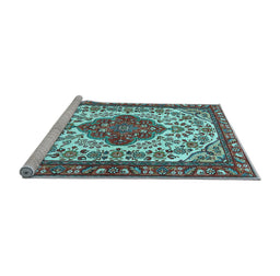 Sideview of Machine Washable Medallion Light Blue Traditional Rug, wshtr4172lblu