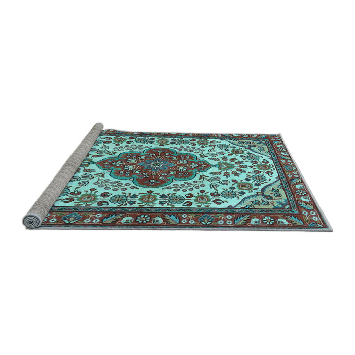 Sideview of Machine Washable Medallion Light Blue Traditional Rug, wshtr4172lblu