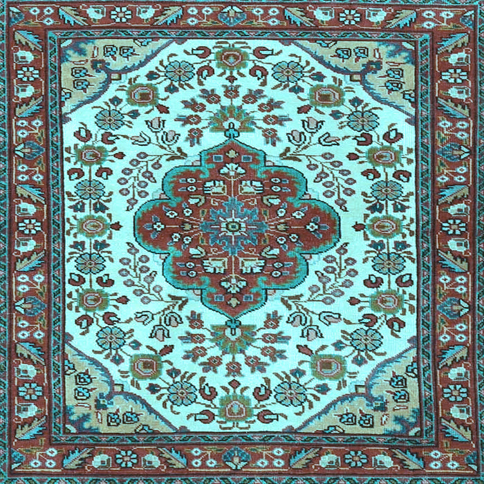 Square Machine Washable Medallion Light Blue Traditional Rug, wshtr4172lblu