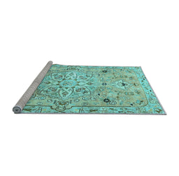 Sideview of Machine Washable Persian Light Blue Traditional Rug, wshtr4173lblu