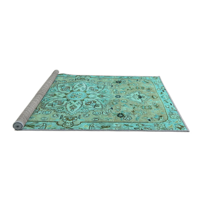 Sideview of Machine Washable Persian Light Blue Traditional Rug, wshtr4173lblu