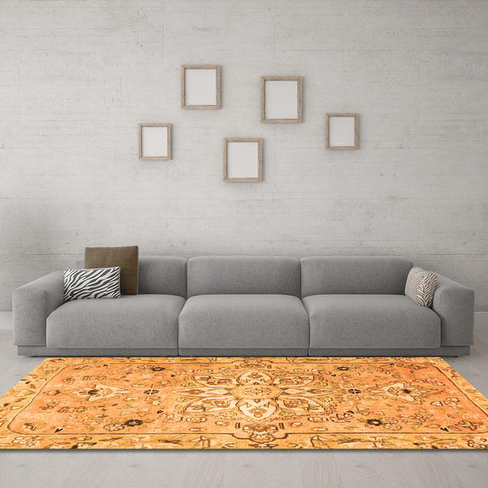 Machine Washable Persian Orange Traditional Area Rugs in a Living Room, wshtr4173org