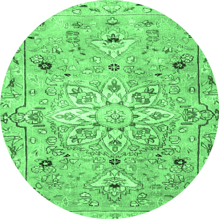 Round Machine Washable Persian Emerald Green Traditional Area Rugs, wshtr4173emgrn