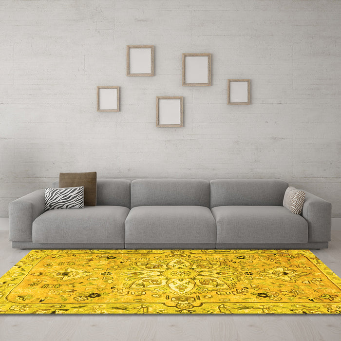 Machine Washable Persian Yellow Traditional Rug in a Living Room, wshtr4173yw