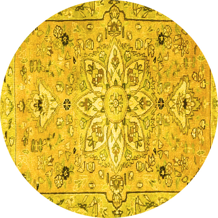 Round Persian Yellow Traditional Rug, tr4173yw
