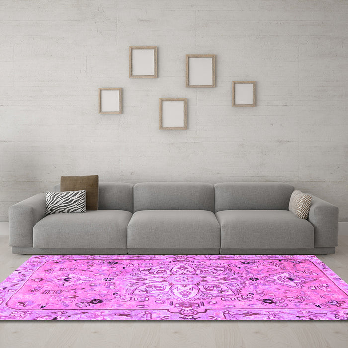 Machine Washable Persian Purple Traditional Area Rugs in a Living Room, wshtr4173pur