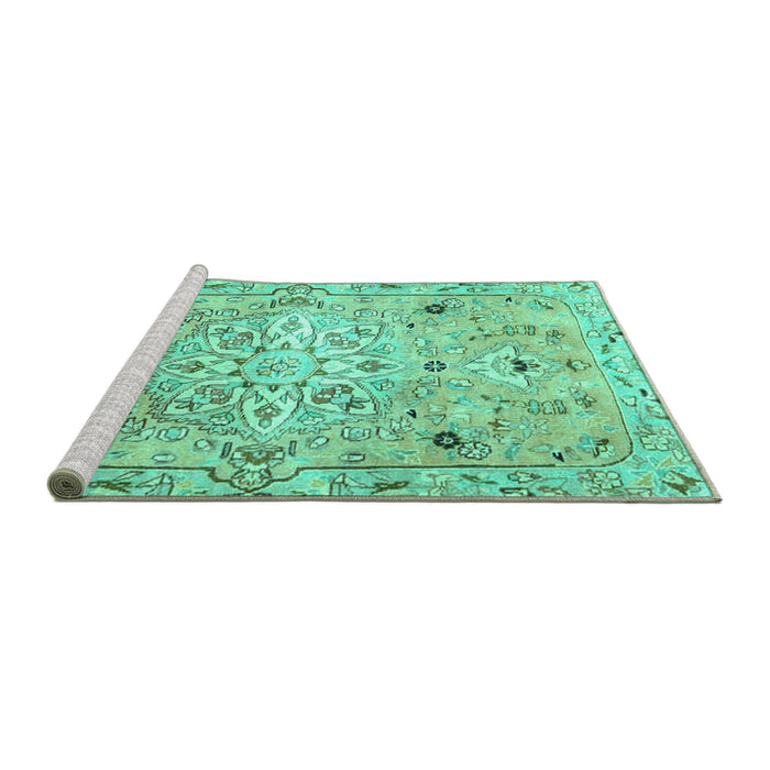 Sideview of Machine Washable Persian Turquoise Traditional Area Rugs, wshtr4173turq