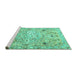 Sideview of Machine Washable Persian Turquoise Traditional Area Rugs, wshtr4173turq