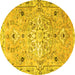 Round Machine Washable Persian Yellow Traditional Rug, wshtr4173yw