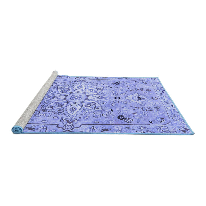 Sideview of Machine Washable Persian Blue Traditional Rug, wshtr4173blu
