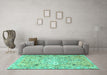 Machine Washable Persian Turquoise Traditional Area Rugs in a Living Room,, wshtr4173turq