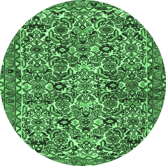 Round Machine Washable Persian Emerald Green Traditional Area Rugs, wshtr4174emgrn