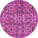 Round Machine Washable Persian Pink Traditional Rug, wshtr4174pnk