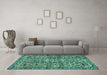 Machine Washable Persian Turquoise Traditional Area Rugs in a Living Room,, wshtr4174turq