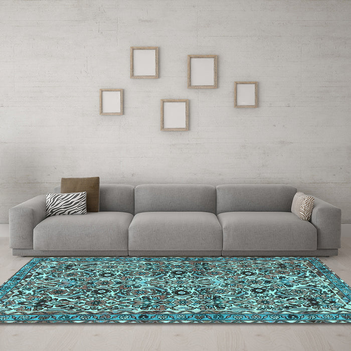 Machine Washable Persian Light Blue Traditional Rug in a Living Room, wshtr4174lblu