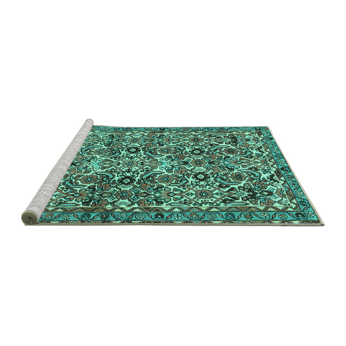Sideview of Machine Washable Persian Turquoise Traditional Area Rugs, wshtr4174turq