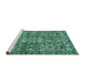 Sideview of Machine Washable Persian Turquoise Traditional Area Rugs, wshtr4174turq