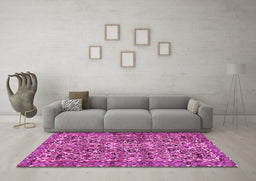 Machine Washable Persian Pink Traditional Rug in a Living Room, wshtr4174pnk