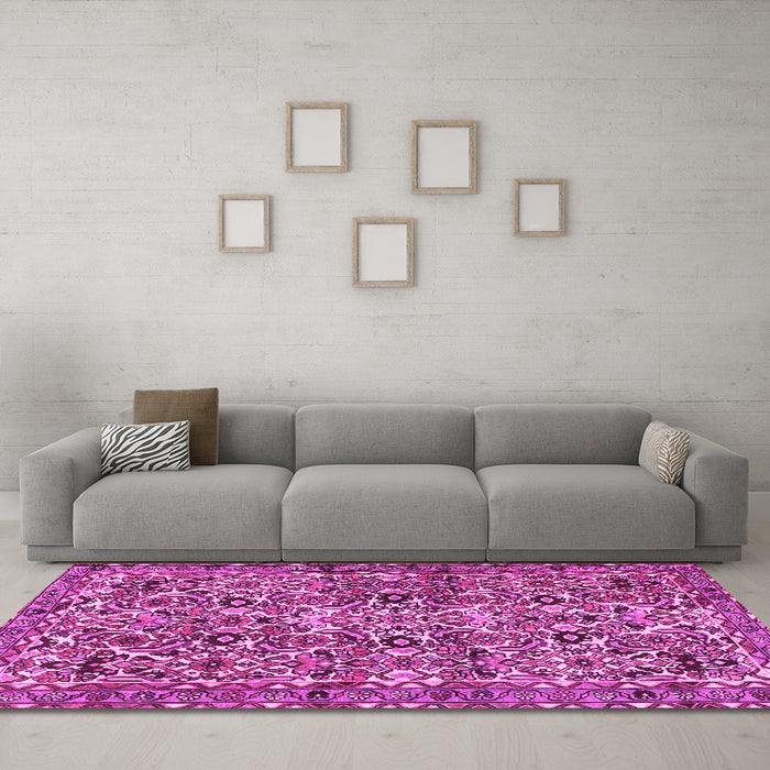 Machine Washable Persian Pink Traditional Rug in a Living Room, wshtr4174pnk