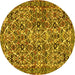 Round Machine Washable Persian Yellow Traditional Rug, wshtr4174yw