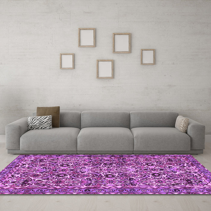 Machine Washable Persian Purple Traditional Area Rugs in a Living Room, wshtr4174pur