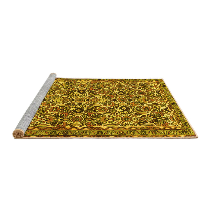 Sideview of Machine Washable Persian Yellow Traditional Rug, wshtr4174yw