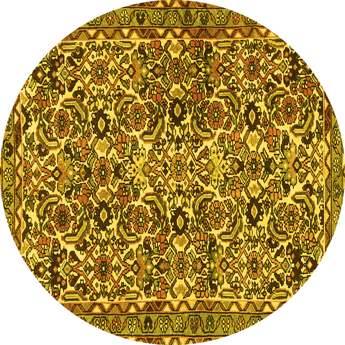 Round Persian Yellow Traditional Rug, tr4174yw