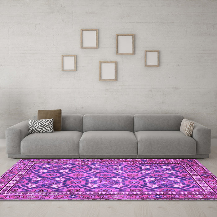 Machine Washable Persian Purple Traditional Area Rugs in a Living Room, wshtr4175pur
