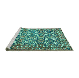Sideview of Machine Washable Persian Turquoise Traditional Area Rugs, wshtr4175turq