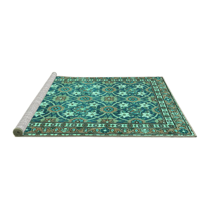 Sideview of Machine Washable Persian Turquoise Traditional Area Rugs, wshtr4175turq