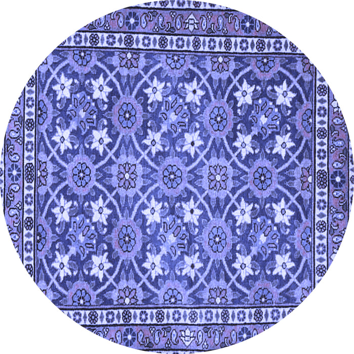 Round Machine Washable Persian Blue Traditional Rug, wshtr4175blu