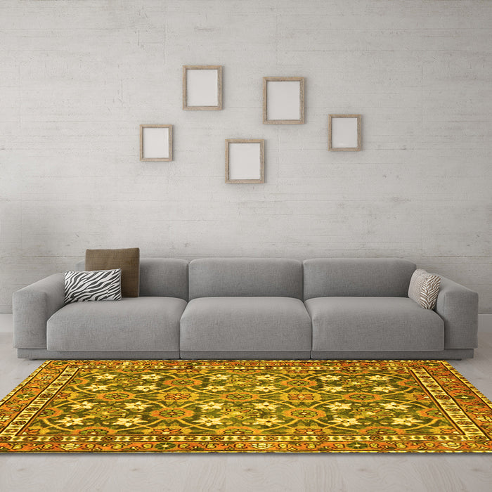 Machine Washable Persian Yellow Traditional Rug in a Living Room, wshtr4175yw